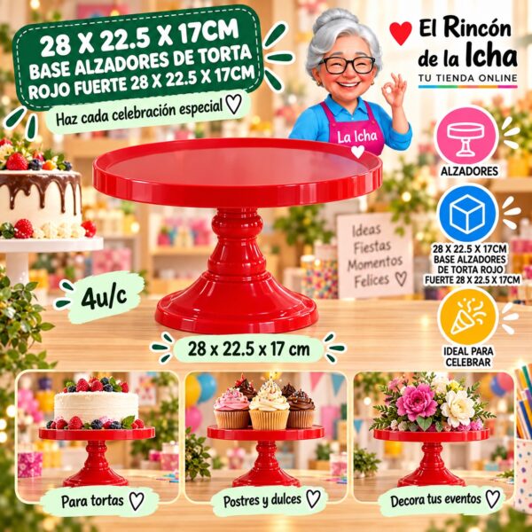 RI-0010776 28 X 22.5 X 17cm Base Alzadores De Torta Rojo Fuerte 28 X 22.5 X 17cm Feliz