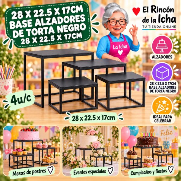 RI-0010777 28 X 22.5 X 17cm Base Alzadores De Torta Negro 28 X 22.5 X 17cm Feliz