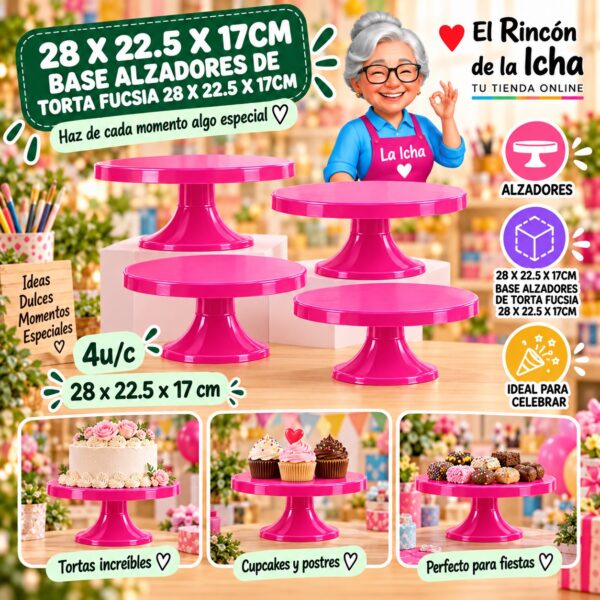 RI-0010778 28 X 22.5 X 17cm Base Alzadores De Torta Fucsia 28 X 22.5 X 17cm Feliz