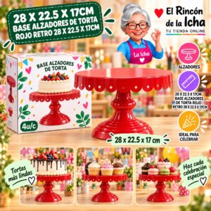 RI-0010779 28 X 22.5 X 17cm Base Alzadores De Torta Rojo Retro 28 X 22.5 X 17cm Feliz