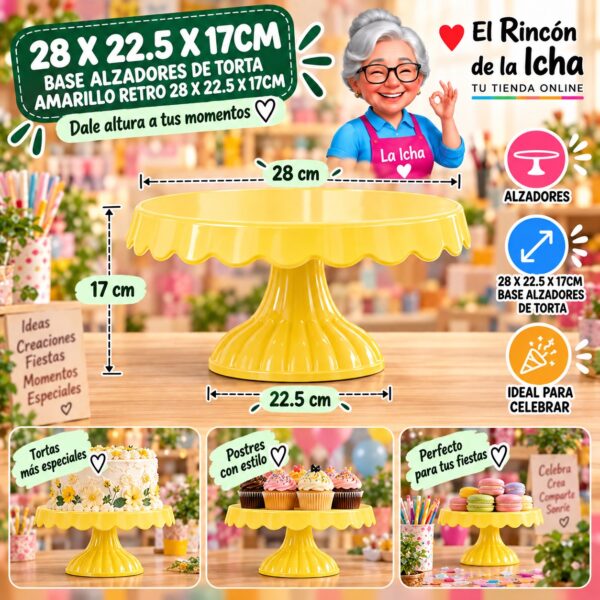 RI-0010780 28 X 22.5 X 17cm Base Alzadores De Torta Amarillo Retro 28 X 22.5 X 17cm Feliz