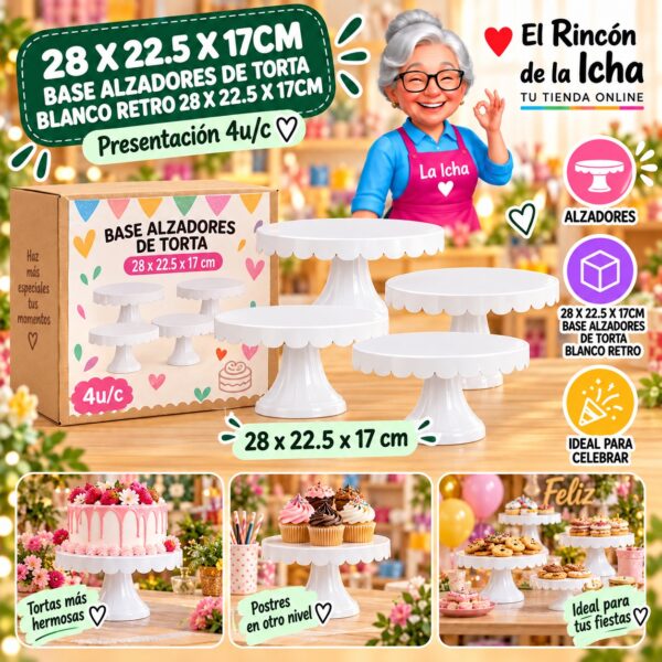 RI-0010781 28 X 22.5 X 17cm Base Alzadores De Torta Blanco Retro 28 X 22.5 X 17cm Feliz