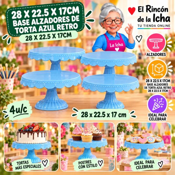 RI-0010782 28 X 22.5 X 17cm Base Alzadores De Torta Azul Retro 28 X 22.5 X 17cm Feliz