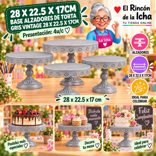 RI-0010783 28 X 22.5 X 17cm Base Alzadores De Torta Gris Vintage 28 X 22.5 X 17cm Feliz