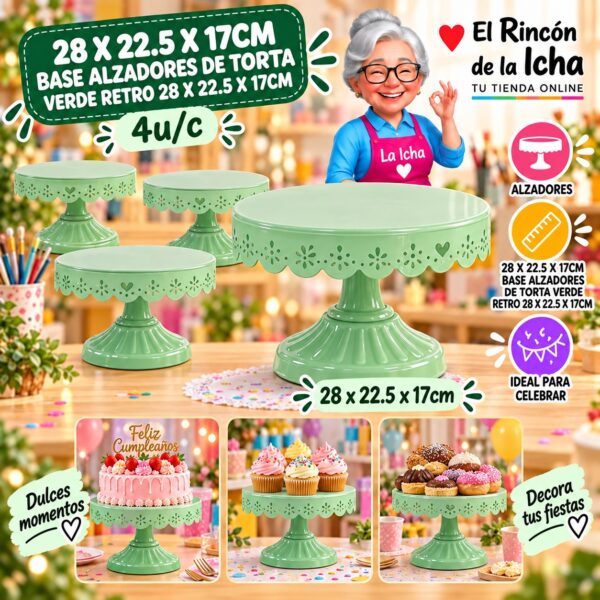 RI-0010784 28 X 22.5 X 17cm Base Alzadores De Torta Verde Retro 28 X 22.5 X 17cm Feliz