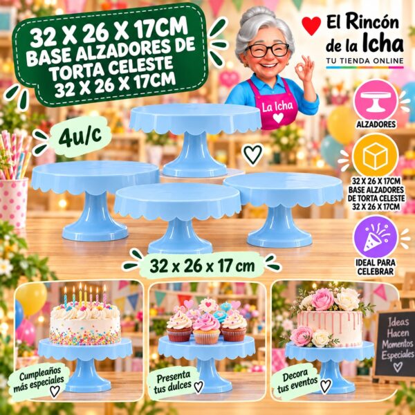 RI-0010788 32 X 26 X 17cm Base Alzadores De Torta Celeste 32 X 26 X 17cm Feliz