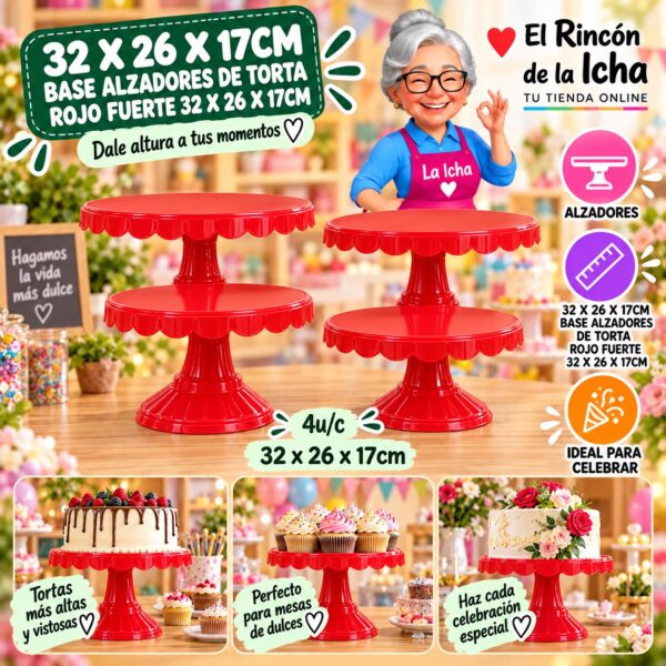 RI-0010794 32 X 26 X 17cm Base Alzadores De Torta Rojo Fuerte 32 X 26 X 17cm Feliz