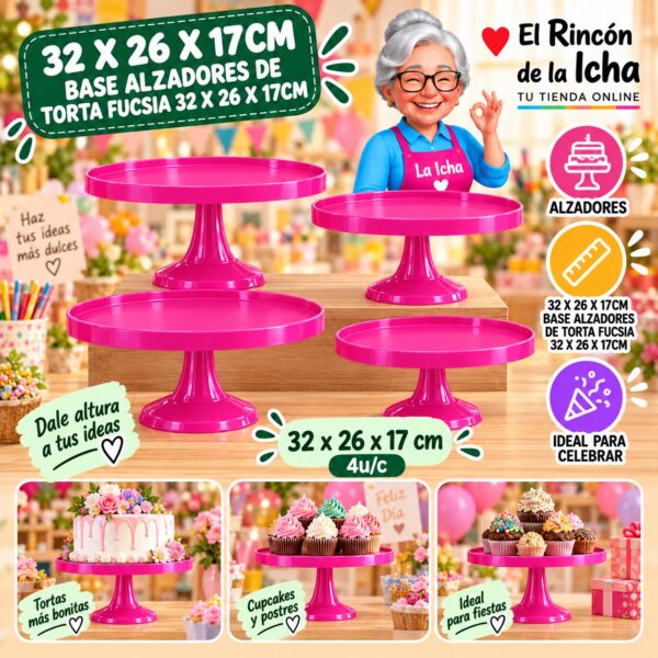RI-0010796 32 X 26 X 17cm Base Alzadores De Torta Fucsia 32 X 26 X 17cm Feliz