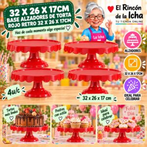 RI-0010797 32 X 26 X 17cm Base Alzadores De Torta Rojo Retro 32 X 26 X 17cm Feliz