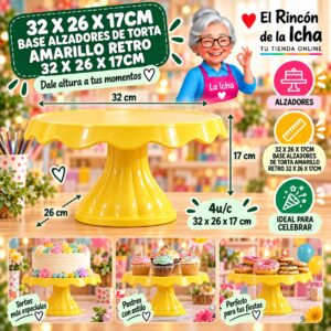 RI-0010798 32 X 26 X 17cm Base Alzadores De Torta Amarillo Retro 32 X 26 X 17cm Feliz