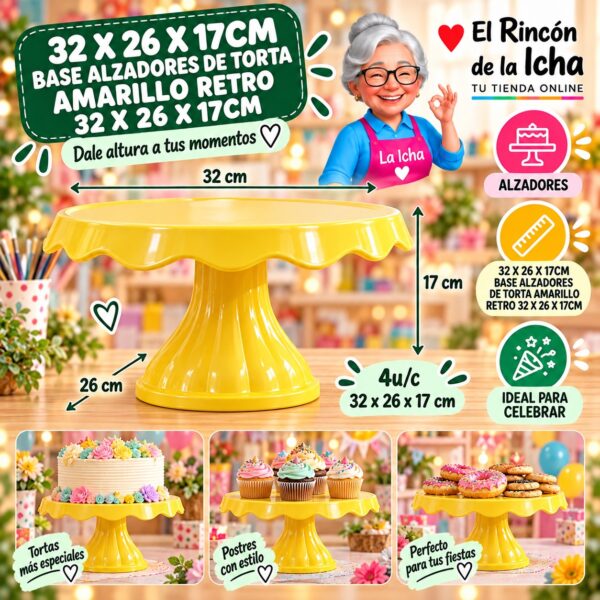 RI-0010798 32 X 26 X 17cm Base Alzadores De Torta Amarillo Retro 32 X 26 X 17cm Feliz