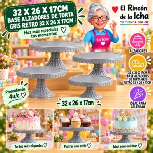 RI-0010801 32 X 26 X 17cm Base Alzadores De Torta Gris Retro 32 X 26 X 17cm Feliz