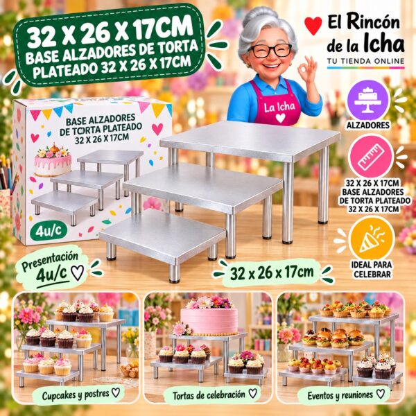 RI-0010803 32 X 26 X 17cm Base Alzadores De Torta Plateado 32 X 26 X 17cm Feliz