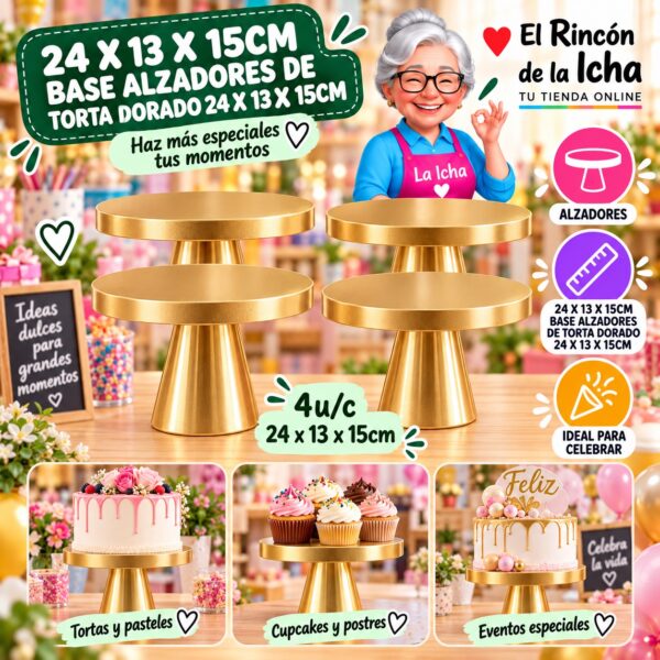 RI-0010804 24 X 13 X 15cm Base Alzadores De Torta Dorado 24 X 13 X 15cm Feliz