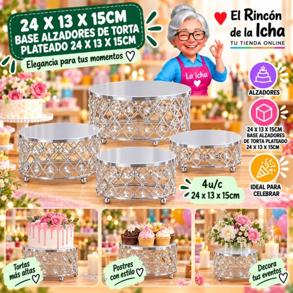 RI-0010805 24 X 13 X 15cm Base Alzadores De Torta Plateado 24 X 13 X 15cm Feliz