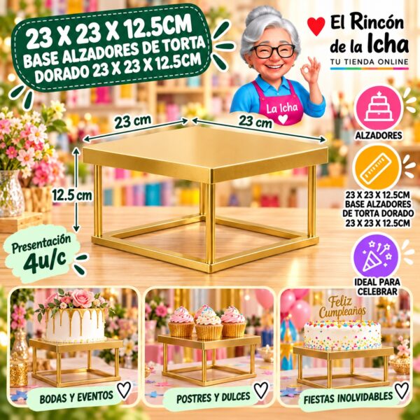 RI-0010806 23 X 23 X 12.5cm Base Alzadores De Torta Dorado 23 X 23 X 12.5cm Feliz