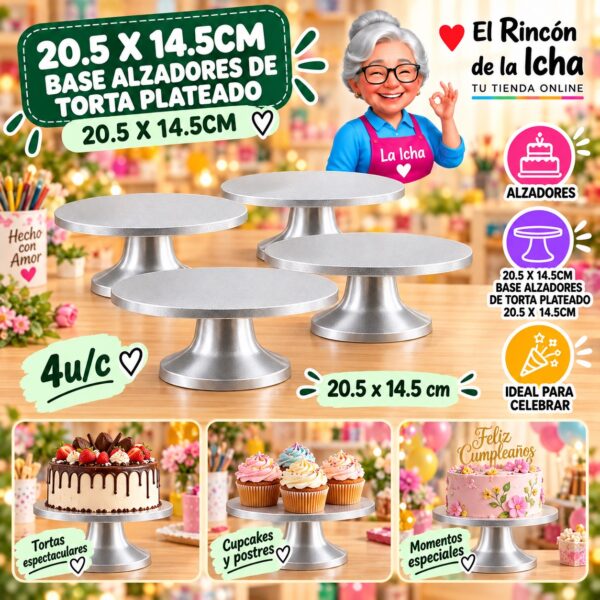 RI-0010807 20.5 X 14.5cm Base Alzadores De Torta Plateado 20.5 X 14.5cm Feliz