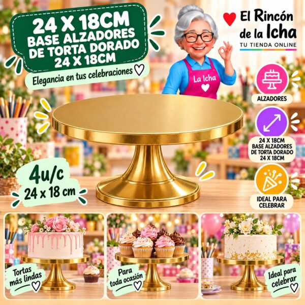 RI-0010808 24 X 18cm Base Alzadores De Torta Dorado 24 X 18cm Feliz