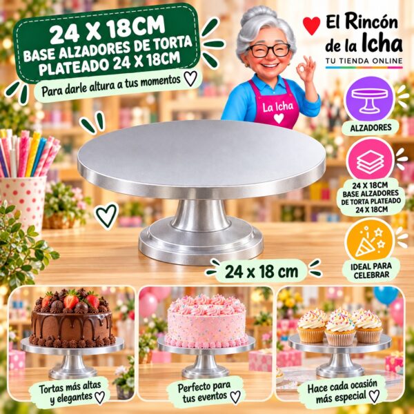 RI-0010809 24 X 18cm Base Alzadores De Torta Plateado 24 X 18cm Feliz