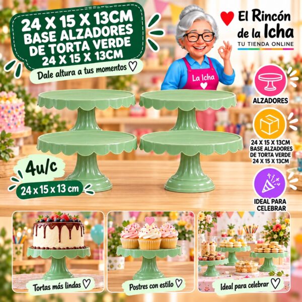RI-0010813 24 X 15 X 13cm Base Alzadores De Torta Verde 24 X 15 X 13cm Feliz