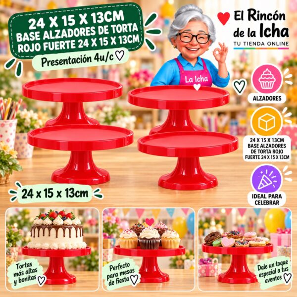 RI-0010815 24 X 15 X 13cm Base Alzadores De Torta Rojo Fuerte 24 X 15 X 13cm Feliz