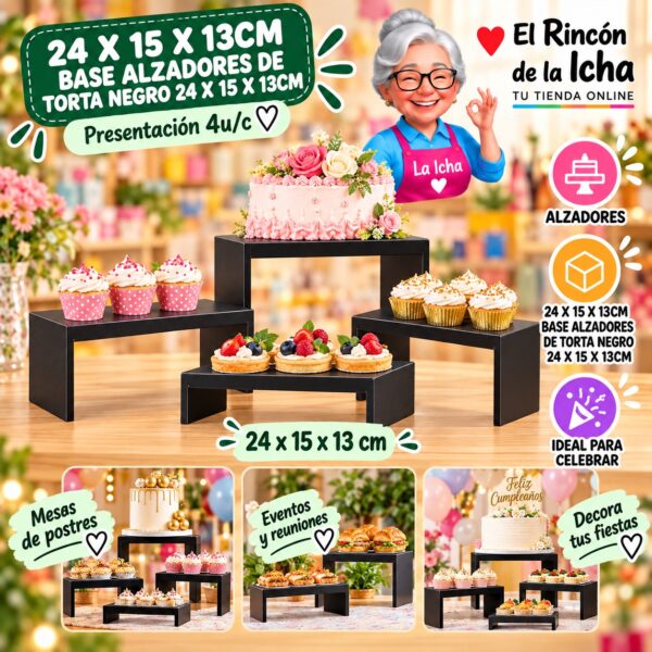 RI-0010816 24 X 15 X 13cm Base Alzadores De Torta Negro 24 X 15 X 13cm Feliz