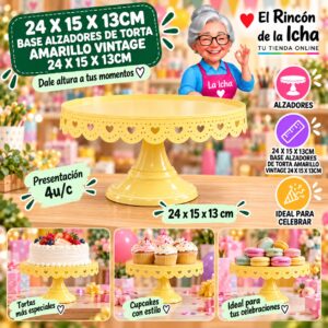 RI-0010819 24 X 15 X 13cm Base Alzadores De Torta Amarillo Vintage 24 X 15 X 13cm Feliz