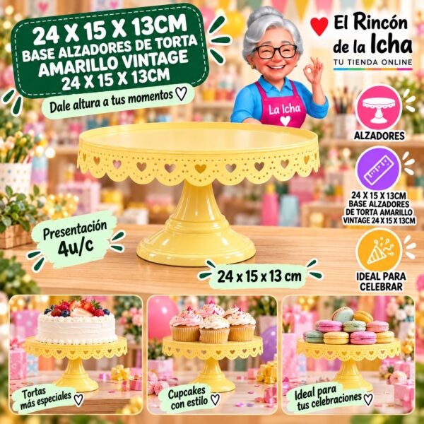 RI-0010819 24 X 15 X 13cm Base Alzadores De Torta Amarillo Vintage 24 X 15 X 13cm Feliz