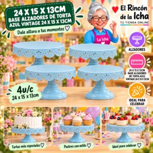 RI-0010821 24 X 15 X 13cm Base Alzadores De Torta Azul Vintage 24 X 15 X 13cm Feliz