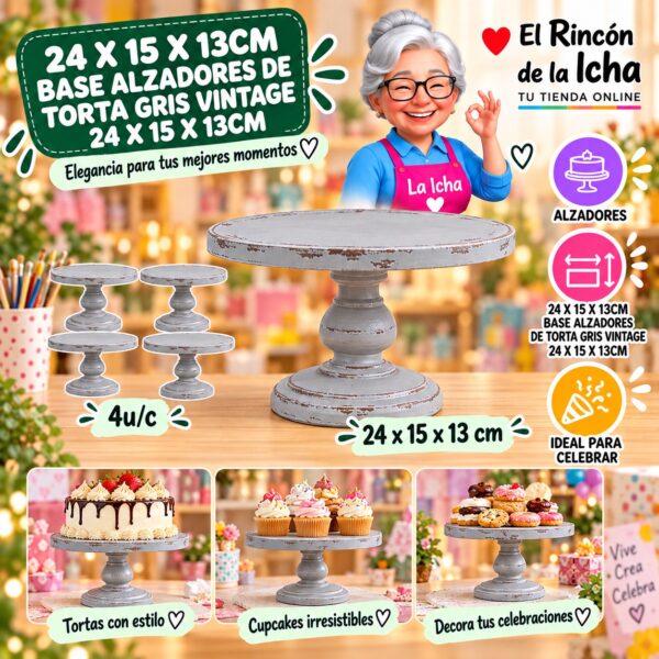 RI-0010822 24 X 15 X 13cm Base Alzadores De Torta Gris Vintage 24 X 15 X 13cm Feliz