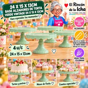 RI-0010823 24 X 15 X 13cm Base Alzadores De Torta Verde Vintage 24 X 15 X 13cm Feliz
