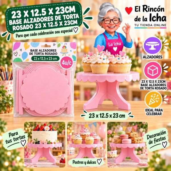 RI-0010824 23 X 12.5 X 23cm Base Alzadores De Torta Rosado 23 X 12.5 X 23cm Feliz