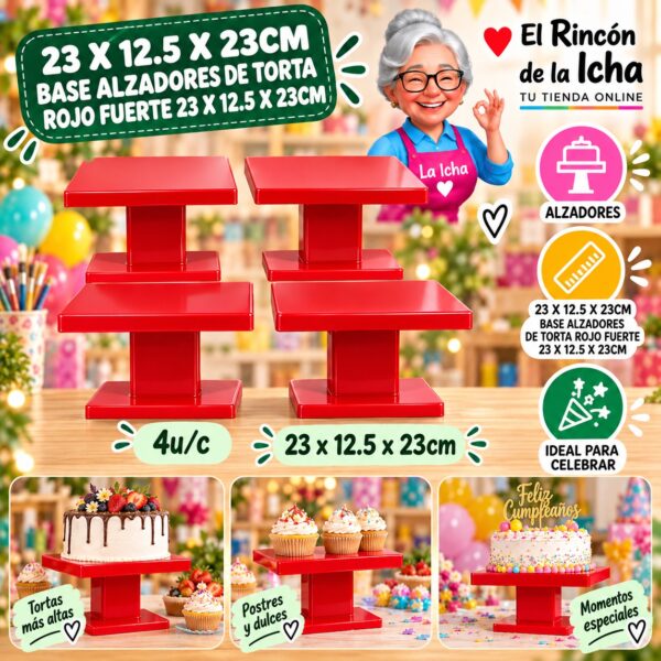 RI-0010831 23 X 12.5 X 23cm Base Alzadores De Torta Rojo Fuerte 23 X 12.5 X 23cm Feliz