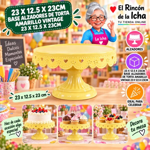 RI-0010835 23 X 12.5 X 23cm Base Alzadores De Torta Amarillo Vintage 23 X 12.5 X 23cm Feliz