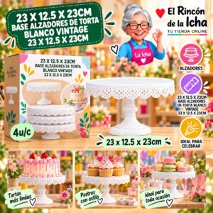 RI-0010836 23 X 12.5 X 23cm Base Alzadores De Torta Blanco Vintage 23 X 12.5 X 23cm Feliz