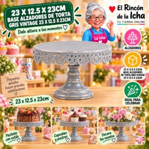 RI-0010838 23 X 12.5 X 23cm Base Alzadores De Torta Gris Vintage 23 X 12.5 X 23cm Feliz