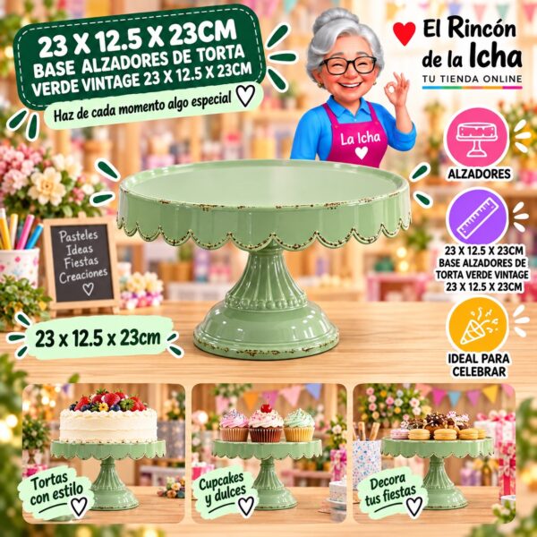 RI-0010839 23 X 12.5 X 23cm Base Alzadores De Torta Verde Vintage 23 X 12.5 X 23cm Feliz
