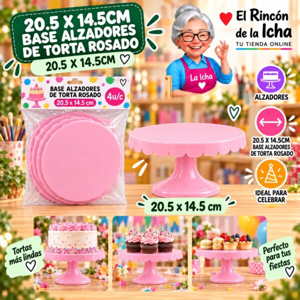 RI-0010841 20.5 X 14.5cm Base Alzadores De Torta Rosado 20.5 X 14.5cm Feliz
