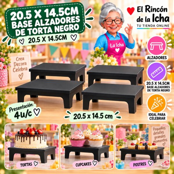 RI-0010849 20.5 X 14.5cm Base Alzadores De Torta Negro 20.5 X 14.5cm Feliz