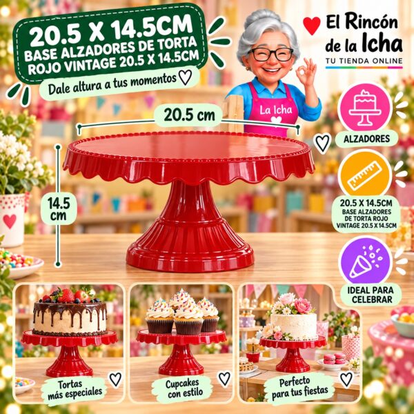 RI-0010851 20.5 X 14.5cm Base Alzadores De Torta Rojo Vintage 20.5 X 14.5cm Feliz