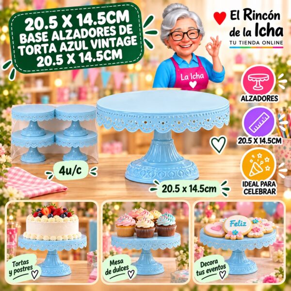 RI-0010854 20.5 X 14.5cm Base Alzadores De Torta Azul Vintage 20.5 X 14.5cm Feliz