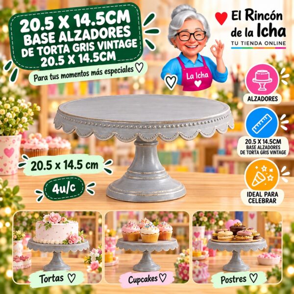 RI-0010855 20.5 X 14.5cm Base Alzadores De Torta Gris Vintage 20.5 X 14.5cm Feliz