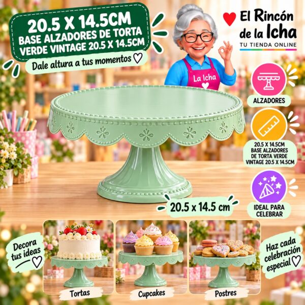RI-0010856 20.5 X 14.5cm Base Alzadores De Torta Verde Vintage 20.5 X 14.5cm Feliz