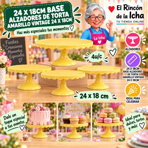 RI-0010870 24 X 18cm Base Alzadores De Torta Amarillo Vintage 24 X 18cm Feliz