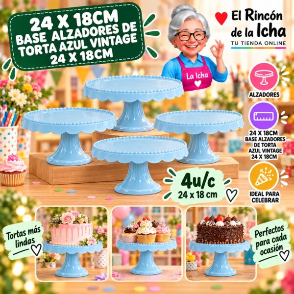 RI-0010872 24 X 18cm Base Alzadores De Torta Azul Vintage 24 X 18cm Feliz