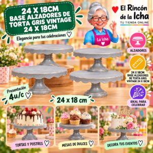 RI-0010873 24 X 18cm Base Alzadores De Torta Gris Vintage 24 X 18cm Feliz