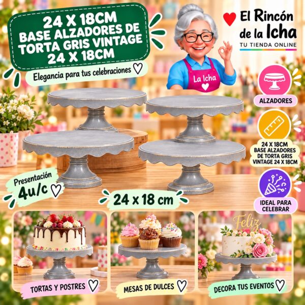 RI-0010873 24 X 18cm Base Alzadores De Torta Gris Vintage 24 X 18cm Feliz