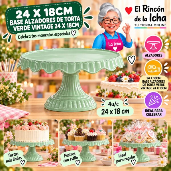 RI-0010874 24 X 18cm Base Alzadores De Torta Verde Vintage 24 X 18cm Feliz