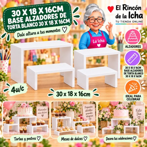 RI-0010875 30 X 18 X 16cm Base Alzadores De Torta Blanco 30 X 18 X 16cm Feliz