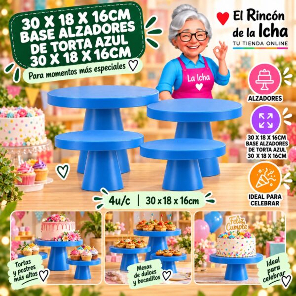 RI-0010879 30 X 18 X 16cm Base Alzadores De Torta Azul 30 X 18 X 16cm Feliz